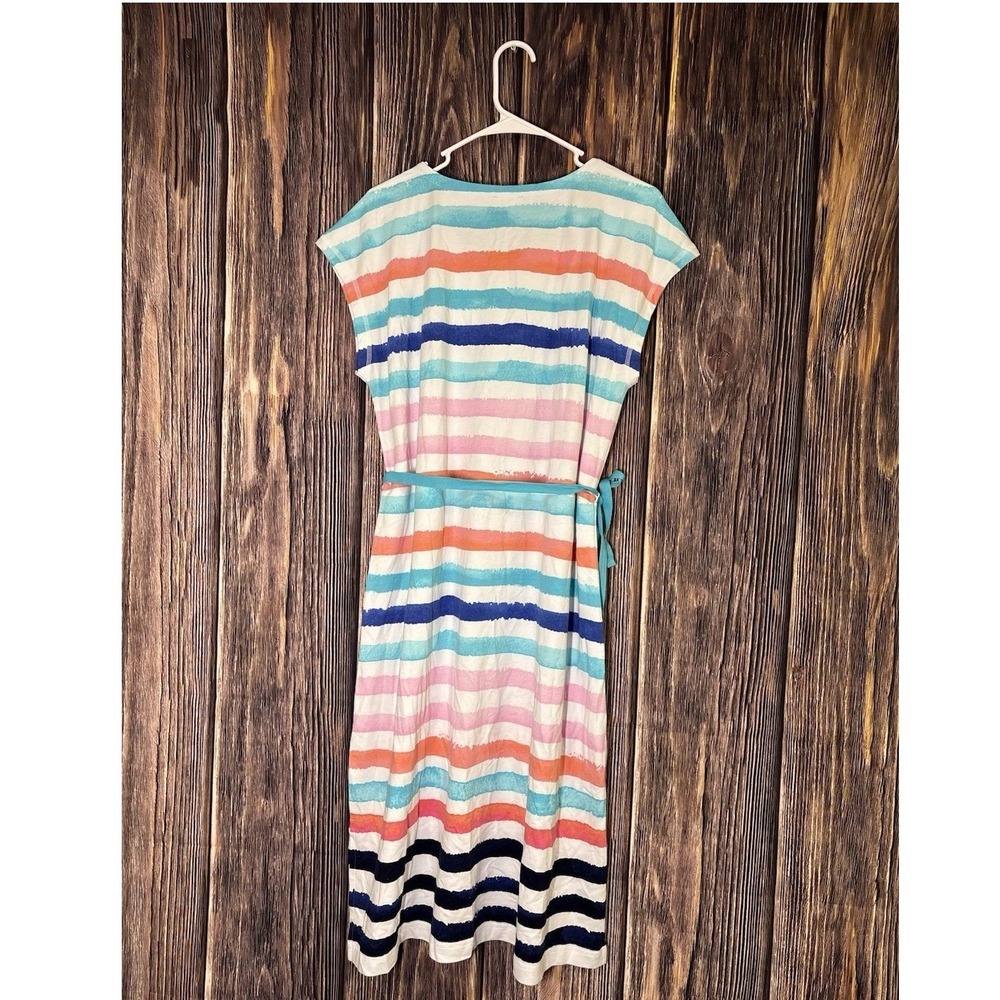 T by Talbots Dress Womens Large Striped Multicolor Midi Belted Casual Summer - Picture 2 of 14